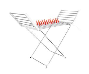 Todeco - Asciugatrice elettrica, stendibiancheria pieghevole per interni a piani - Dimensioni del prodotto ripiegato: 113 x 53 x 7 cm - Materiale: lega di alluminio - Classico, Bianco