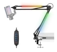 Todeco Braccio Microfono RGB con Luce, Supporto Regolabile da Scrivania con Telecomando e Adattatore 3/8", Compatibile con QuadCast/Blue Yeti/Rode, per Streaming, Gaming, Podcast e YouTube