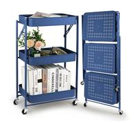 Todeco Carrello pieghevole a 3 livelli, carrello da cucina, senza assemblaggio, 46 x 29 x 78 cm, per cucina, ufficio, bagno, guardaroba (blu)