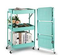 Todeco Carrello pieghevole a 3 livelli, carrello da cucina, senza assemblaggio, 46 x 29 x 78 cm, per cucina, ufficio, bagno, guardaroba, verde
