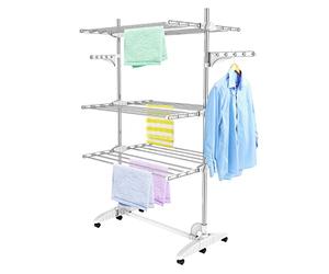 Todeco Estante para Secado de Ropa, Tendederos Plegables 3 Niveles, Blanco