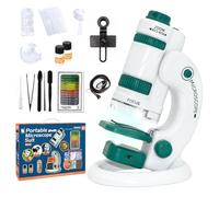 Todeco Microscopio Bambini, 60x-180x Microscopio, Microscopio portatile da tavolo 2 in 1 che, con illuminazione LED con 4 Vetrini, 12 vetrini campione, adatto a bambini e studenti