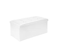 Todeco - Panca Pieghevole In Pelle, Ottomana Pieghevole Per Conservare - Carico massimo: 150 kg - Materiale: Finta pelle - Cucita e con finitura trapuntata, 76 x 38 x 38 cm, Bianco