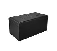 Todeco - Panca Pieghevole in Pelle, Ottomana Pieghevole per Conservare - Carico Massimo: 150 kg - Materiale: Finta Pelle - Cucita e con Finitura Trapuntata, 76 x 38 x 38 cm, Nero