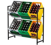 Todeco Scaffale per Casse di Bevande con supporto a griglia in metallo, Regolabile in altezza, Scaffale per bevande con piedini regolabili, Scaffalatura per 6-8 casse per soggiorno, cucina, garage
