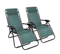 Todeco - Sedia Pieghevole A gravità Zero, Sdraio per Giardino - Carico Massimo: 100 kg - Materiale: Textilene - 165 x 112 x 65 cm, Verde, con Cuscino, Textilene, Pacco da 2