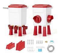 Todeco Set Mangiatoia e Abbeveratoio per Galline, Distributore Cibo 8 kg con 2 Aperture, Abbeveratoio 7 L con 4 Tazze, galleggiante, tubo in acciaio inossidabile, con Piedi, Attrezzi per appendere