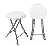 Todeco Sgabello Pieghevole Set da 2 con Manico in Plastica Metallo Sgabello da soggiorno, Sgabello Pieghevole all'aperto per Giardino, Campeggio, Pesca, Carico Massimo: 200 kg, 33x29x46 cm, Bianco
