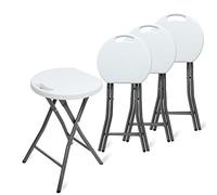 Todeco Sgabello Pieghevole Set da 4 con Manico in Plastica Metallo Sgabello da soggiorno, Sgabello Pieghevole all'aperto per Giardino, Campeggio, Pesca, Carico Massimo: 200 kg, 33x29x46 cm,Bianco