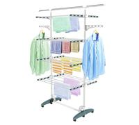 Todeco Stendino Pieghevole Salvaspazio a 4 Livelli con 6 Ruote, Barra Superiore espandibile, 2 Ali, Appendiabiti in Acciaio Inossidabile, Stendibiancheria da Esterno Interno, Verde Acqua