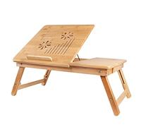 Todeco Tavolino Porta Laptop in Bambù, Tavolino per Laptop Pieghevole, Porta PC Letto, Regolabile Inclinazione, con Cassetto, per Studiare, Mangiare, Vassoio, 55 x 35 cm