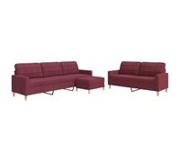 Todiikf 3 PEZZI Divano con Poggiapiedi Divano Imbottito Rosso Vino Metallo | Elegante set divano tre pezzi rosso vino per il soggiorno, include 2 posti, 3 posti e comodo poggiapiedi.