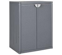 Todiikf Armadio da giardino grigio, 65 x 45 x 88 cm, in plastica PP | Armadio da terrazzo compatto in plastica grigia effetto rattan con due ripiani e ante per il giardino.
