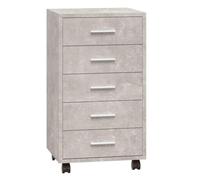 Todiikf Cassettiera con rotelle, grigio cemento, per ufficio, 33 x 38 x 63 | Organizer compatto per ufficio e studio: 5 cassetti offrono spazio per documenti, appunti e utensili.