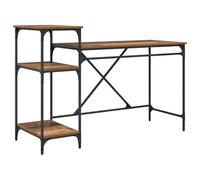 Todiikf Scrivania con ripiani, in legno anticato, 135 x 50 x 90 cm | Scrivania per computer industriale per casa e camera da letto: 3 ripiani offrono spazio per monitor, torre PC e libri.