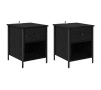 Todiikf Set di 2 comodini, colore nero, effetto rovere, 40 x 42 x 50 cm | Questi armadietti in legno e ferro offrono uno spazio stabile con cassetti per la vostra camera da letto.