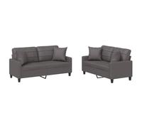 Todiikf Set divano da 2 pezzi con cuscino, in ecopelle, colore grigio | Elegante set di mobili imbottiti in ecopelle di facile manutenzione con struttura in metallo e cuscini per il vostro