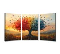 TODOAA 3 pezzi Astratto Quadri Soggiorno Grande Albero della vita, Bellissimo albero colorato Pittura Moderni Poster da parete- Camera da letto Ufficio Decorazioni - 40x60cmx3 Incorniciato(blu)