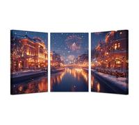 TODOAA 3 pezzi Paesaggio invernale Quadro Stampa su Tela in Grande Paesaggio invernale della città Quadri Moderni Camera da Letto Matrimoniale - Stampe da Parete Arte-50x70cmx3 Incorniciato