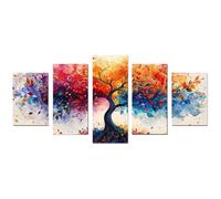 TODOAA 5 pezzi Astratto Albero di Arte Quadri, Immagini moderne di alberi naturali Moderni Soggiorno Stampe Su Tela -Camera Da Letto Bagno Cucina Sala Da Pranzo - 75x150cm Non incorniciato(rosso)