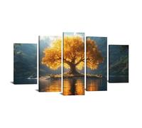TODOAA 5 pezzi Astratto Quadri Soggiorno Albero della vita Stampa su tela Paesaggio naturale degli alberi di montagna Moderni da parete Camera da letto Ufficio Decorazioni-100x200cm Incorniciato