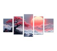 TODOAA 5 pezzi Astratto Quadri Soggiorno Grande Albero della vita Immagine dell'albero semplice rosso Pittura Moderni Poster - Camera da letto Ufficio Decorazioni-75x150cm Non incorniciato