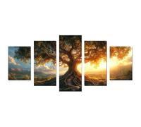TODOAA 5 pezzi Astratto Quadri Soggiorno Grande Albero della vita Immagine di un albero grande Opera d'arte Pittura Moderni Poster - Camera da letto Ufficio Decorazioni-75x150cm Non incorniciato