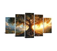 TODOAA 5 pezzi Astratto Quadri Soggiorno Grande Albero della vita Immagine di un albero grande Opera d'arte Pittura Moderni Poster - Camera da letto Ufficio Decorazioni-75x150cm Incorniciato