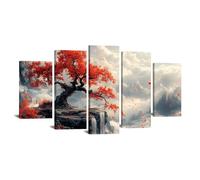 TODOAA 5 pezzi Astratto Quadri Soggiorno Grande Albero della vita Paesaggio naturale degli alberi di montagna Moderni Stampe Su Tela -Camera Da Letto Bagno Ufficio Pranzo-50x100cm Incorniciato
