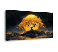 TODOAA Albero della vita Stampa su tela Murale notturno dell'albero in riva al lago Moderni Astratto Immagine,Pittura su Tela Cucina Ufficio Sala Da Pranzo Bar Decorazioni-40x80cm Incorniciato