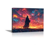 TODOAA Halloween Canvas Stampe Da Parete Strega della torcia sul lago Quadri Stampa Su Tela Pittura Poster Da Parete Di Arte Per Camera Da Letto Soggiorno(rosso)-30x40cm Incorniciato