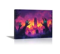 TODOAA Halloween Decorazioni Quadri Scena horror della foresta di notte Moderni Stampa Quadri Immagini,Decor per Esterni, Indoor, Yard, Feste poster(porpora)-80x120cm Incorniciato