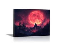 TODOAA Halloween horror quadri Strana scena dell'albero della foresta Immagini inquietanti,per feste a tema spettrali e spaventose poster(rosso)-50x70cm Incorniciato