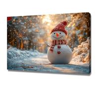 TODOAA Natura Paesaggio invernale Quadri su tela Simpatico pupazzo di neve in inverno Foresta di neve, Quadri Moderni Murale da parete Decorazioni da parete soggiorno-50x70cm Incorniciato