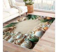 TODOAA Tappeti Moderni Soggiorno Conchiglie Da Spiaggia Foglie Verdi Stanza Ragazzi Salotto sala giochi, facile manutenzione Pelo Corto Morbido Antiscivolo Tappeto(beige)-240x300cm