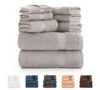 Todocama - Set di 8 asciugamani da bagno 100% cotone (550 gsm) extra morbidi, ad alta assorbimento e asciugatura rapida, 2 asciugamani da bagno, 2 mani e 4 facciali (grigio chiaro)