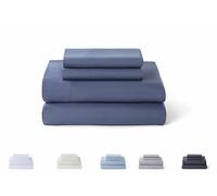 Todocama Set di lenzuola da 4 pezzi - 5003 - Lenzuolo con angoli - Sopra - Due federe da 50 x 80 cm. (Letto 90 x 190/200 cm, blu grigio)