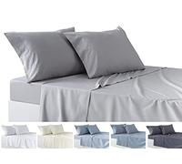 Todocama Set di lenzuola da 4 pezzi, lenzuolo con angoli elasticizzati - sopra - due federe da 50 x 80 cm. (Letto 90-90x190/200 cm, grigio chiaro)