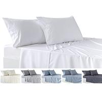 Todocama Set di lenzuola da 4 pezzi, lenzuolo con angoli elasticizzati - sopra - due federe da 50 x 80 cm. (letto 150-150x190/200 cm, bianco)