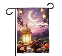 TODOLIA Bandiera da giardino del Ramadan Mubarak su entrambi i lati, con Eid Mubarak, mese sacro del digiuno, decorazione per esterni, ideale come regalo islamico per famiglia, amici (senza asta)