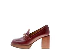 TOD'S scarpe donna Mocassino Platform pelle semilucida burgundy doppia T tacco 9