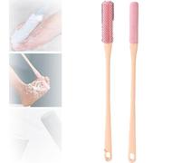 Toe Gap Cleaning Brush, 15.7" Long Handled Silicone Toe Crevice Cleaning Brush & Exfoliating Brush, Foot Scrubber in Shower, Foot Brush for Shower, Soft Skin Exfoliation for Foot Seniors (Pink)