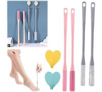 Toe Gap Cleaning Brush,Foot Scrubber in Shower,15.7" Foot Scrubber in Shower with Long Handle Silicone Foot Brush, Soft Skin Exfoliation Lotion Applicator (4 pcs-Mix)
