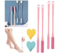 Toe Gap Cleaning Brush,Foot Scrubber in Shower,15.7" Foot Scrubber in Shower with Long Handle Silicone Foot Brush, Soft Skin Exfoliation Lotion Applicator (4 pcs-Pink)