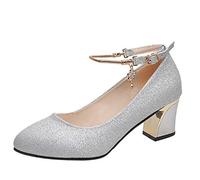 Toe High Round Heels Fashion Wedding Women's Chunky Heels Work Shoes Solid Women's High Heels, argento, 41 EU