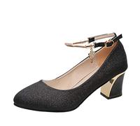 Toe High Round Heels Fashion Wedding Women's Chunky Heels Work Shoes Solid Women's High Heels, Le Noir, 40 EU