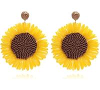 TOEECY 1 Paio Orecchini Margherita Intrecciati Pendenti Artigianali Rafia Fiore Bicolore Bianco Nero Gioielli Estivi Donna Ragazza
