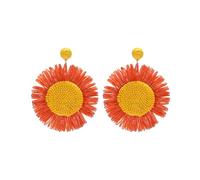 TOEECY 1 Paio Orecchini Margherita Intrecciati Pendenti Artigianali Rafia Fiore Bicolore Bianco Nero Gioielli Estivi Donna Ragazza