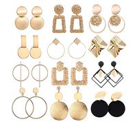 TOEECY 12 Paia Orecchini a Bottone Pendenti da Donna Ragazze Geometrica Placcati in Oro Cerchio Rettangolari Ipoallergenici Grande Set