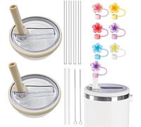 TOEECY 14 Pezzi Set Coperchio Bicchiere Tumbler con Cannucce Riutilizzabili Decorative Fiore Accessori Tazza Termica Compatibile
